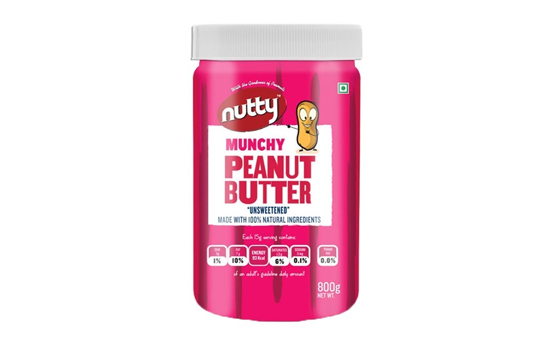 Nutty Munchy Peanut Butter Unsweetener   Plastic Jar  800 grams